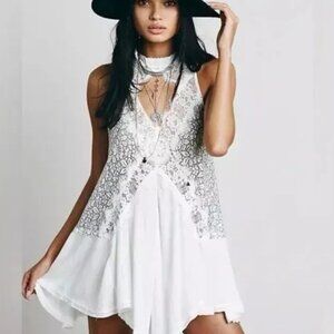 Free people Cross My Heart White/Black Lace Tunic Dress Size M